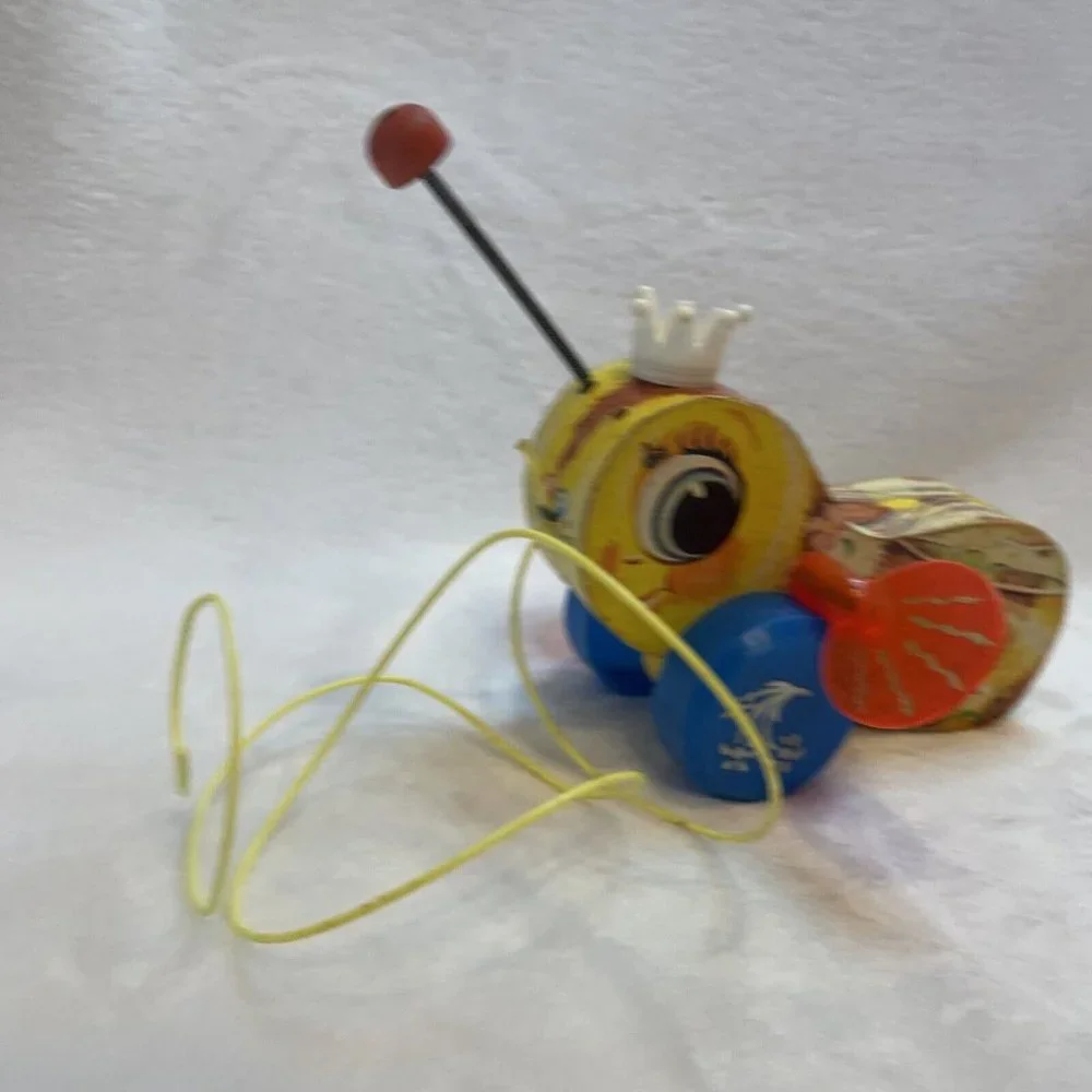 Vintage Fisher Price 444 Queen Buzzy Bee Wooden‎ Pull Toy Spinning Wings 1960s